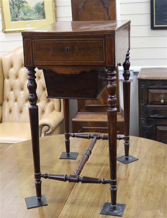 A 19th century Continental rosewood work table, W.50cm